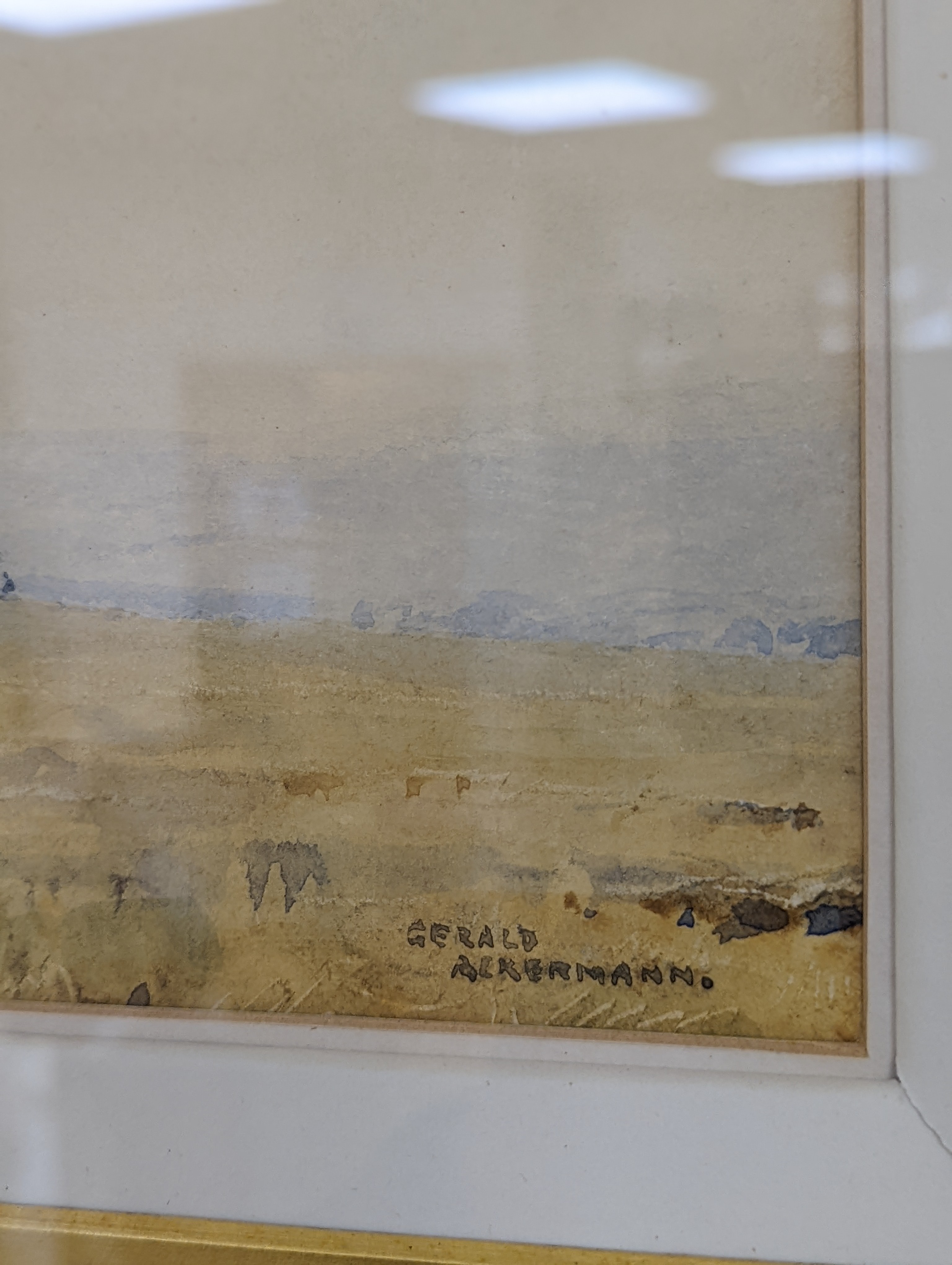 Arthur Gerald Ackermann (1876-1960), watercolour, 'Harvesting near Shoreham, Kent', signed, 23 x 50cm